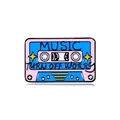 Pink and blue retro cassette enamel pin with Music and Turn Off Worry text - Music Relief Style (CZ0393-2)