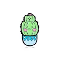 Cute cactus cat enamel pin with a smiling face and blue flowerpot on white background - Blue Wave Pot Cactus (C2538-1)