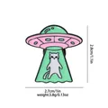 Pink UFO kidnapping white cat enamel pin in metal drip oil style for clothing - Pink And Green UFO Abducting White Cat (C2434)