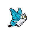 Leuke emaille kattenspeld met blauwe vlindervleugels en Cat Happy tekst op wit decor - Vlindervleugel Witte Kat Happy Stijl (CZ0298-3)