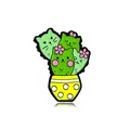 Cute cactus cat enamel pin badge featuring green kittens in a yellow dotted flower pot - Yellow Polka Dot Pot Cat Head Cactus (C2538-2)