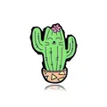 Cute green cactus cat enamel brooch with pink flower and orange geometric pot - Orange Geometric Pot Cactus (C2538-3)