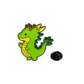 Cute green cartoon dragon enamel pin with yellow belly and butterfly clutch backing - Green
