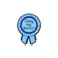Light blue enamel medal brooch with 'Doing my OKAYEST' quote and ribbon detail - Doing My Okayest Style (C2574-2)