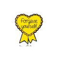 Yellow heart enamel pin with forgave yourself text and decorative ribbons on white background - Forgave Yourself Style (C2574-3)