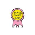Enamel medal brooch with pink ribbon and World's Okayest Nurse humorous text - World's Okayest Nurse Style (C2574-4)