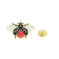 Gothic bee enamel pin with red brain design and golden butterfly clutch closure - Bee With Brain Pattern (C2568-1)