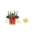 Artistic beetle enamel brooch with red heart and starry sky pattern in black finish - Beetle With Heart Pattern (C2568-2)