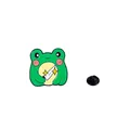 Funny green frog enamel pin holding a knife with pink cheeks and rubber clutch - Smiling Frog Holding Knife (C2551-4)