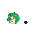 Cute green cartoon frog enamel pin holding a kitchen knife with black rubber clutch back - Angry Frog Holding Knife (C2551-3)