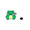 Cute green cartoon frog enamel pin with a knife and black butterfly clasp accessory - Frog with Knife in Mouth (C2551-2)