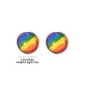 Boucles d'oreilles rondes arc-en-ciel rayées de 1,5 cm avec monture en métal coloré - Style Rond (GF0002)