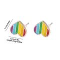 Boucles d'oreilles cœur en émail arc-en-ciel avec bords argentés et rayures colorées - Style Cœur (F1569-2)