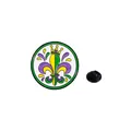 Round Mardi Gras enamel pin with fleur-de-lis and crown motif in purple and gold - Fleur-de-lis Crown Style (C2605-4)