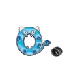 Spilla smaltata mostro blu a forma di O con orecchie di gatto e chiusura a farfalla - Gatto Blu (C2573-0)