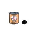 Süße Emaille-Anstecknadel Katzenfutterdose mit Pfotenlogo und schwarzem Gummiverschluss - Orangene Katzen-Dose (BEANS)
