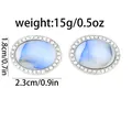 Oval silver cufflinks with blue floral resin stone and rhinestones, 1.8x2.3cm size - Blue And White Petal Texture (B1507-1)