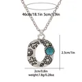 Detailed size chart of vintage oval turquoise necklace pendant with precise measurements - A3217-O