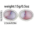 Oval cufflinks with pink blue marble stone and silver finish encrusted with crystals - Pink Blue White Marble Texture (B1507-2)