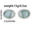 Blue-grey catsatone cufflinks with white crystal pavé border in silver finish - Cyan Gray Cat Eye Texture (B1507-3)