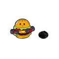 Cartoon-Emaille-Anstecknadel mit Burger, der Hanteln hebt, und schwarzem Gummiverschluss - Fitness-Burger (C2578-3)