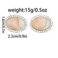 Oval silver cufflinks with cream faux opal center and rhinestones, 2.3cm by 1.8cm size - Creamy White Faux Opal Texture (B1507-4)