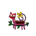 Künstlerische Katzen-Emaille-Brosche mit gelber Blume auf Ast, bunte niedliche Tiernadel - Rot-Rosa-Stil (DW0723-4)