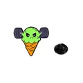 Kreative Emaille-Anstecknadel Minze-Eis mit Hantel und schwarzem Gummiverschluss - Fitness-Eis (C2578-1)