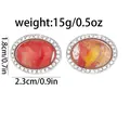 Boutons de manchette ovales avec marbre coloré et bord en cristal, 1.8cm x 2.3cm - Texture Marbre Rouge Orange Jaune (B1507-5)