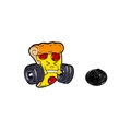 Cartoon Pizza Emaille Pin beim Gewichtheben mit schwarzem Gummiverschluss hinten - Fitness-Pizza (C2578-2)