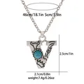 Detailed view of bohemian letter V pendant with turquoise stone and dimensions info - A3217-V