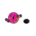 Cartoon Emaille Pin mit lustigem rosa Donut, der eine Hantel hebt, mit Schmetterlingsverschluss - Fitness-Donut (C2578-4)