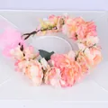 Couronne de fleurs avec roses et blanches fleurs en soie et rubans réglables - Style Mixte Rose Blanc (W1173)