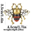 Vintage bronze honey bee brooch with elegant white pearls and red rhinestone accents - Retro Gold Pave White Artificial Pearl Red Rhinestone Black Blue Enamel (C2624)