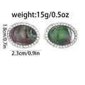 Boutons de manchette ovales argentés avec pierre marbrée violette et strass - Texture Sable Mouvant Vert Violet Blanc (B1507-8)