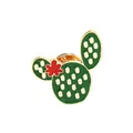 Cute cactus enamel brooch pin with green body and red flower on a white background - Gold Edge Green Cactus (C2006)