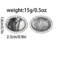 Boutons de manchette ovales en argent avec pierre de marbre gris et zircons - Texture Marbre Mixte Noir Gris (B1507-10)