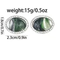 Boutons de manchette ovales en argent avec pierre marbrée verte et zircons fins - Texture Marbre Vert Noir Blanc (B1507-11)