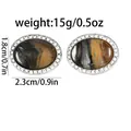 Boutons de manchette ovales pour hommes avec texture marbre brun et bordure cristal - Texture Marbre Brun Vintage (B1507-12)
