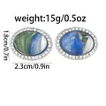 Boutons de manchette en verre bleu-vert avec strass, largeur 2,3cm et poids 15g - Texture Marbre Fluide Vert Bleu (B1507-13)