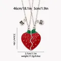 Detail view of red enamel strawberry heart pendants with BFF tags for friendship necklaces - Heart Strawberry Stitching Style (A3272)