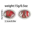 Boutons de manchette ovales argentés avec strass et motif d'art en verre coloré - Motif d'Art Rouge Vert Argent (B1507-14)