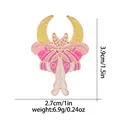 Emaille vlinderbroche met maan en hartvleugels, productafmetingen 3,9x2,7 cm - Roze en Geel (C2616)