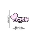 Pink heart enamel pin with Sweet text and measurements, 2.2cm width by 1.7cm height - Sweet Style (C2615-9)