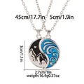Magnetic sun moon pendants showing 45cm chain length and wave pattern detail - Magnetic Splice Silver Mountain Waves Rhinestone Style (A3263-7)