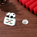Cartoon panda enamel pin with mahjong tile design on a rustic wooden background - Double Panda On Five Bamboo Mahjong Style (C2689-4)