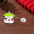 Cute panda mahjong enamel pin with red Zhong character and green leaf detail - Red Zhong Lotus Leaf Cartoon Style (C2689-6)