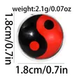 Macro view of a 1.8cm red and black Yin Yang pattern badge with silver metal border - Yin Yang (C2462)