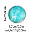 Bouton pression en verre de 1,7 cm avec motif de cerf blanc sur fond vert et argenté - Style Cerf Aurore Verte (C2459-6)