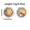 Detail of round silver cufflinks with marble pattern stone and crystal rim 1.8cm diameter - Bright Yellow (B1518-4)